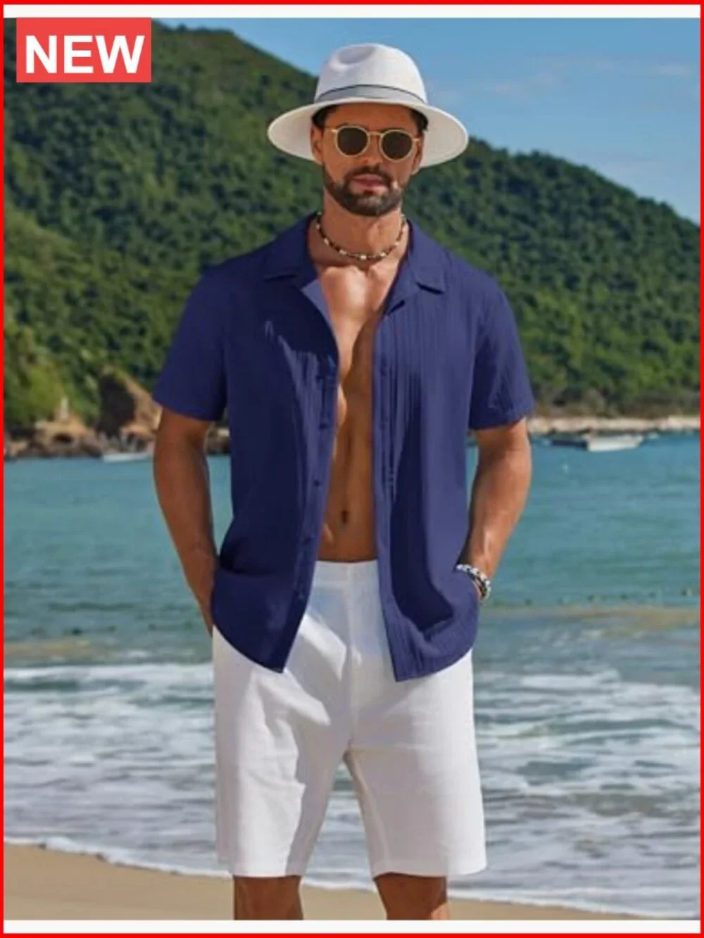 Short Sleeve Textured Button Down Summer Beach Shirt Casual - Picture 4 of 7
